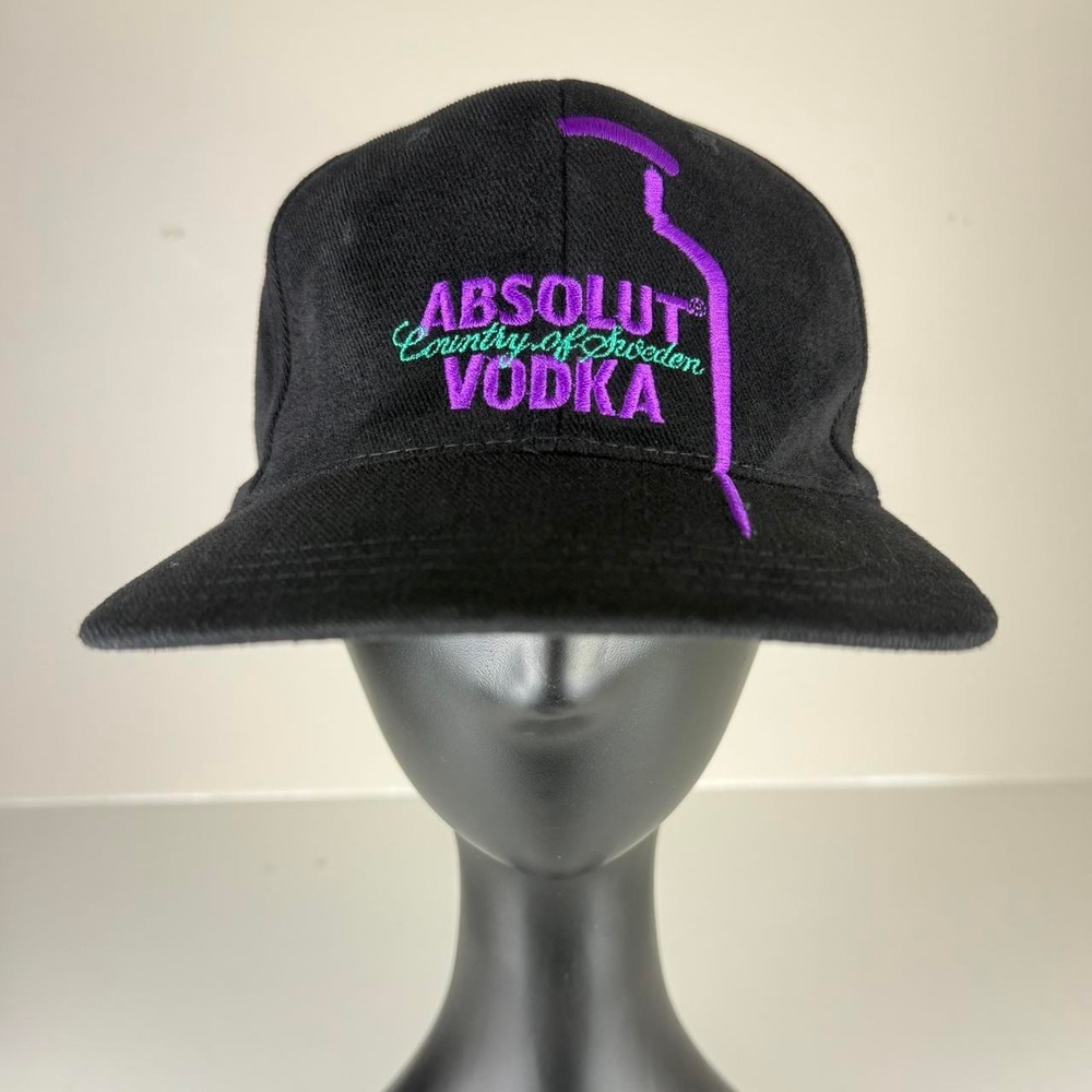 Vintage 90s Absolut Vodka Kurant Purple Embroidered Promo Hat